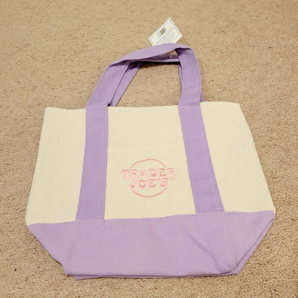 Trader Joes Pastel Purple and Cream Tote Bag Mini NWT